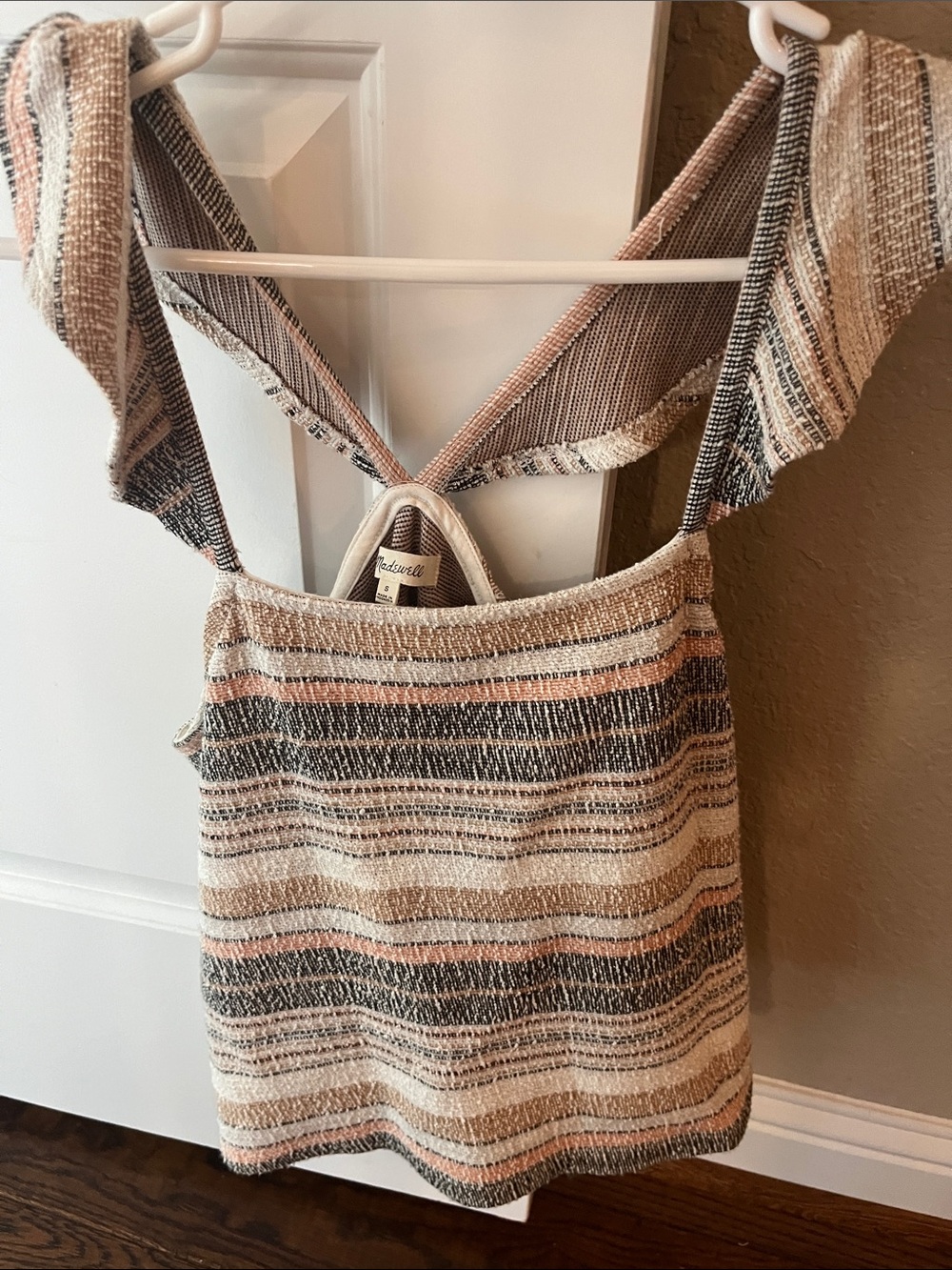 Madewell Striped Knit Tie-Shoulder Tank in Beige, Black & Blush